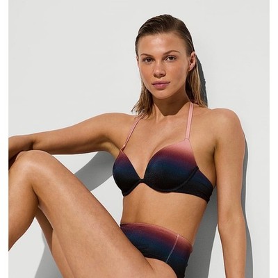 Victoria's Secret Swim Ombre Shimmer Halter Bikini Top Pink Blue 34A NEW