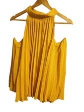 Zenobia Women’s 2XL Mustard Yellow Cold Shoulder Pleated Halter Top Blouse