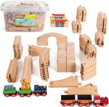 Wooden Train Set 100 Piece Expansion Pack Train Track Set with Magnetic Engine