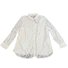 Chico's Lace Embroidered Shirt Womens XL (16) Petite Ecru Romantic Coquette