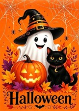 Ghost Cat Pumpkin Halloween Diamond Art Kit 5D DIY Craft