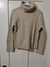 Banana Republic Beige Cable Knit Angora Lambswool Blend Turtleneck Sweater Women