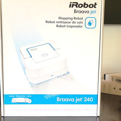 iRobot Braava jet 240 Mopping Robot Mop, Microfiber, Rechargeable, White/Blue