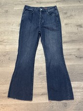 Anthropologie Pilcro The Icon 31 Flare Blue Jeans Denim Pants Raw Hem Button Fly