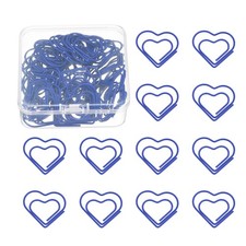 50 Pcs Heart Shape Paper Clip, Metal Paper Clip, Plastic Coating, Blue