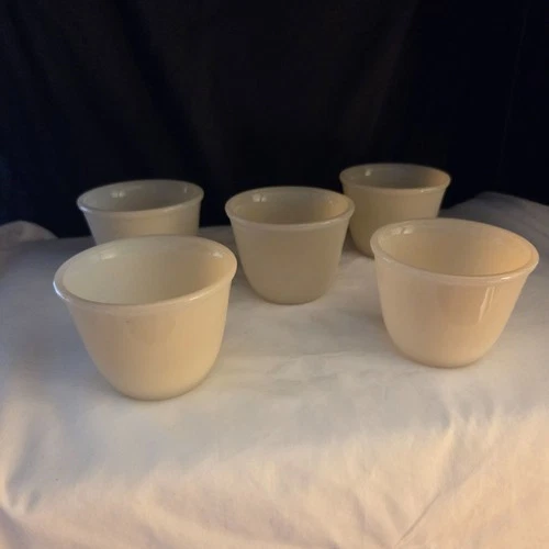 Set of 5 FireKing Ivory Colored Custard Cups