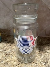 Vintage 1984 Los Angeles Summer Olympics M&M Glass Candy Jar - Empty