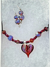 Artisan Necklace & Earrings set Featuring Handmade Lampwork Glass Beads