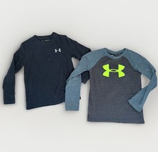 Lot of 2 Boys Size 6 Under Armour Athletic Long Sleeve Baseball Cut Tee Shirts
