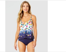 Anne Cole Womens V Neck Tankini Top High Waist Bikini Multicolor Size L 4508