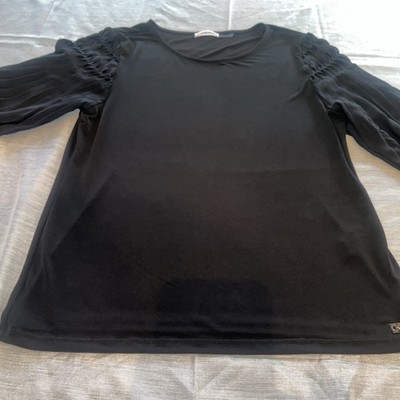 Women's Calvin Klein Black Sheer Long Sleeve Blouse With Buff Sleeve