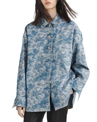 New rag & bone Lory Oversized Denim Shirt Jacket In Denim Jacquard Size S $275