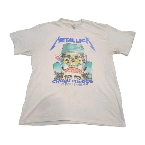 Vintage METALLICA CRASH COURSE Damage Inc White Tour Sh 1980s vintage concert t-shirt, vintage, size XL, single stitch, B+ condition