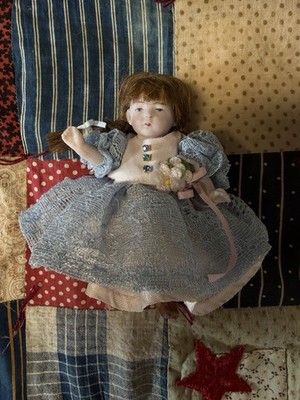 Antique 1900s 4'' German mignonette bisque dolly- new outfit