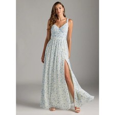 Azazie Chanel Blue Ditsy Floral Chiffon Maxi Dress V-Neck Sleeveless Size 20 NEW