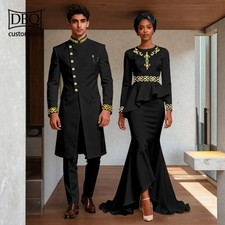 African Couple Wedding Clothes Customizable Men's Blazer Pants Set Women Dress