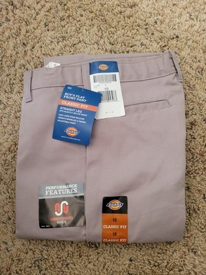 Dickies Boys Flat Front Classic Fit Gray Pants Reinforced Knee Adjustable Waist