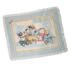 Vintage Baby Quilt Blanket Teddy Bear Rag Doll Nursery Pastel Cottagecore