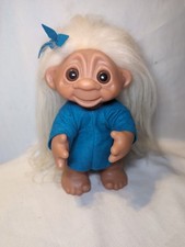 Vintage 1977 Dam Troll Doll Playmate 9" Felt Blue Outfit White Hair 604 Denmark
