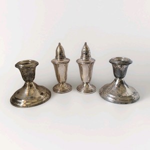 4-Piece Sterling Silver Set (candelabra and salt cellars), various hallmarks