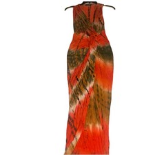 Fashion Nova Orange Tie Dye Ruched Sleeveless Strappy Long Maxi Dress Regular