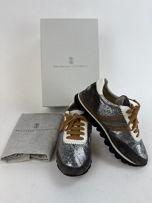 Women's Brunello Cucinelli Pewter Shimmer Monili Sneakers EU 35 / US 5