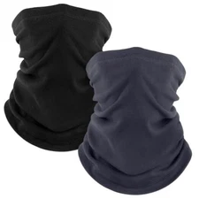  2 Pack Winter Neck Gaiter, Fleece Warmer Scarf Cold Weather Black+dark Grey