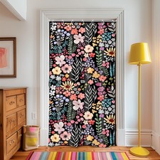 Small Stall Shower Curtain 36x72 Inch Black Floral Narrow RV Waterproof