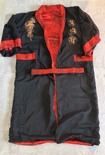 Reversible 100 Silk Chinese Kimono Robe Red Black Dragon Embroidered Belt Sash