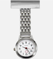Nurse Fob Watch Stainless Steel Quartz Silver Pocket Brooch With Battery Gift