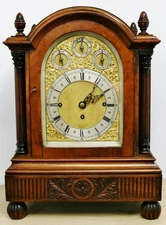 Rare Antique English Rosewood Triple Fusee 8 Bell & 5 Gong Musical Bracket Clock