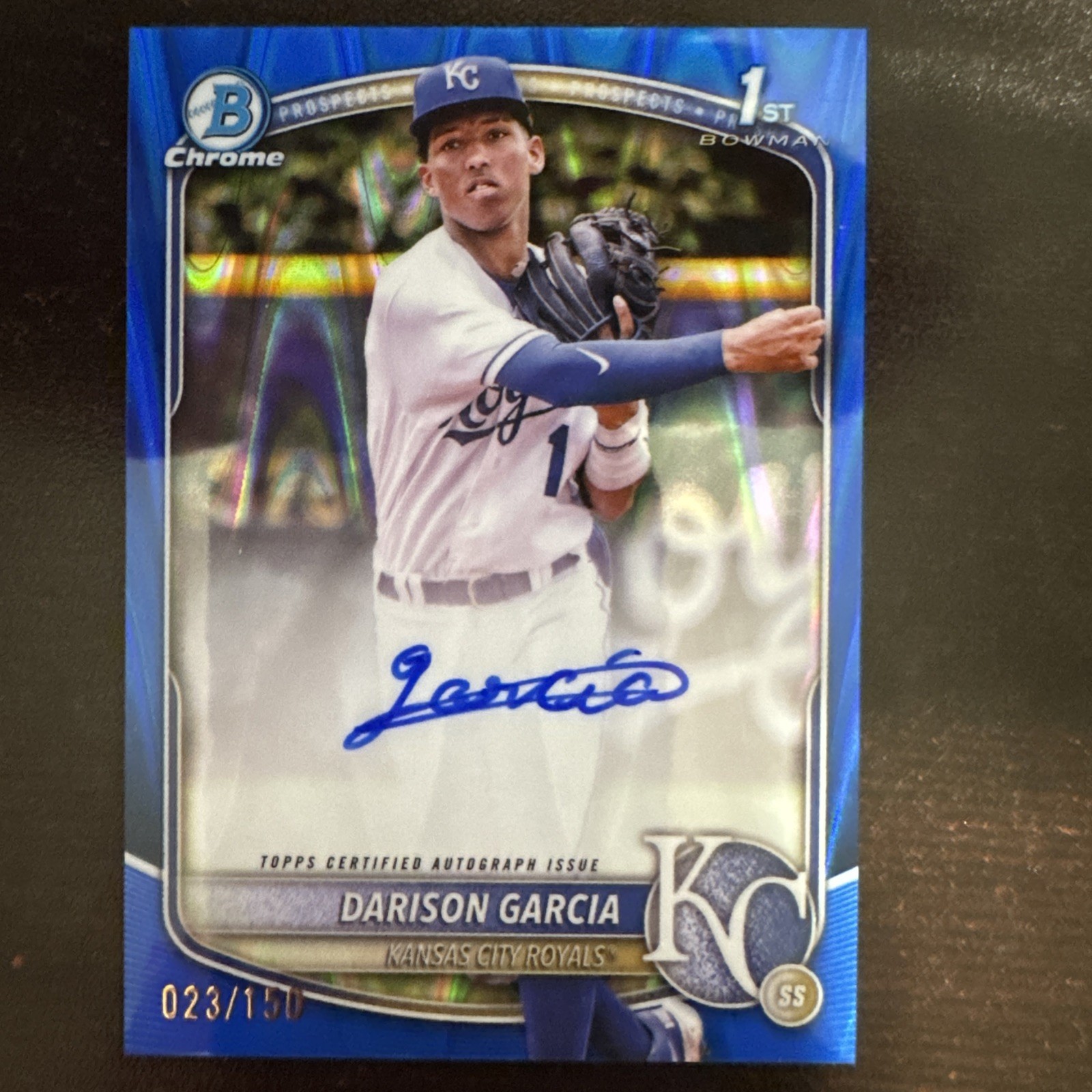 2025 Bowman Chrome Darison Garcia Auto Blue RayWave Refractor 1st Prospect /150