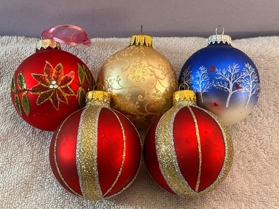 Christmas ornaments set of 5 glass diff color & design balls AA2219