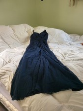 Azazie navy blue long sleeved formal dress prom v-neck spaghetti straps size 2