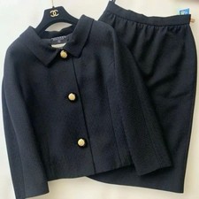 CHANEL Vintage Black Wool Silk Suit Set 38 M Formal Office Party