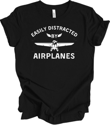 Easily Distracted By Airplanes T-Shirt Funny Pilot Aviation Airplane Lover Gift