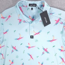 Bad Birdie Golf Macaw Island Tropical Parrot Performance Polo Shirt Mens Large