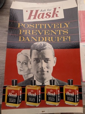 Hask countertop advertising sign Barbershop NOS Dandruff hair Tonic Vintage 