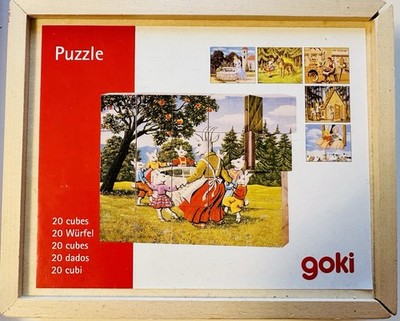 Goki Würfelpuzzle Märchen aus Holz, 20 Würfel, 6 Bilder, ab 3 Jahre