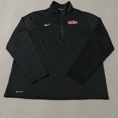 Ole Miss Rebels Pullover Nike Mens XL Black 1/4 Zip Dri Fit Long Sleeve Football