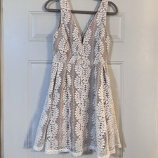 Lulus  White Lace Nude Lining Sleeveless Skater Dress Size M Boho Gypsy Hippie