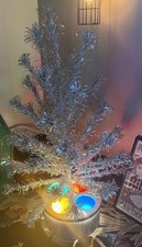 Vtg Christmas EVERGLEAM TRI-LITE REVOLVING Aluminum Tree Stand Doesn't Spin