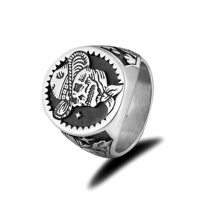 Personalized Pipe Skull Titanium Steel Ring, Retro Punk Men's Stainless Steel Ri
