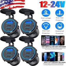 12-24V 3 Port Fast Car Charger QC3.0 PD USB C Outlet for RV Boat Marine LOT