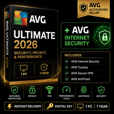 AVG Ultimate 2026 1 PC 1 Year + Internet Security VPN TuneUp AntiTrack