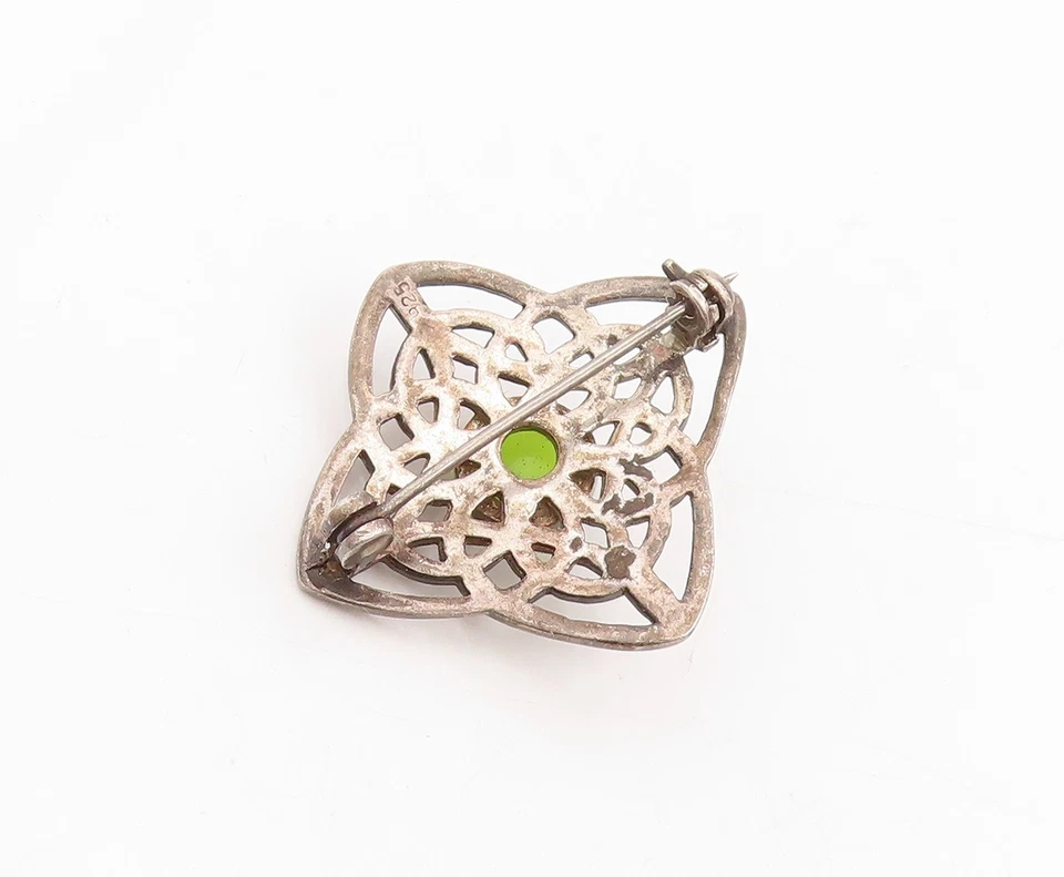 Broche vintage de plata de ley 925 cabujón peridoto nudo celta prendedor BP12025 Foto 4 de 4