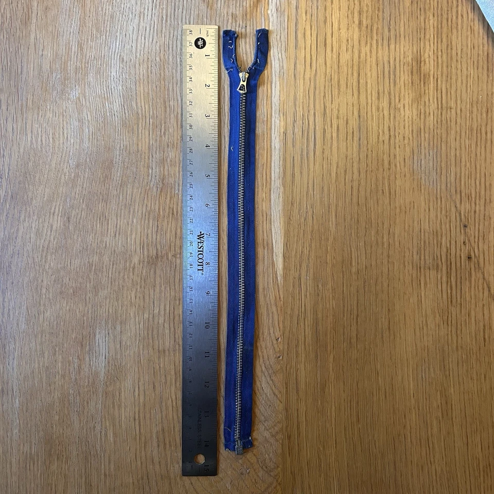 De colección Años 30 TALON EE. UU. Campana Cremallera Separadora Doble Marca No.4 14-3/8” Níquel AZUL Foto 3 de 4