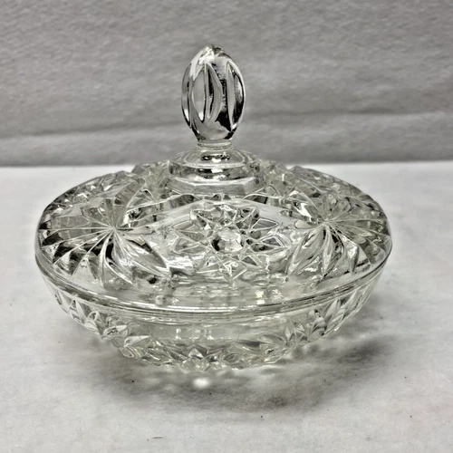 Vintage Anchor Hocking Glass Candy Dish with Lid- Star of David Pattern