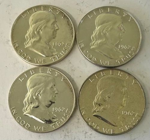 Lot of Four (4) 1962 Franklin 90% Silver Halves All Brilliant Uncirculated Proof