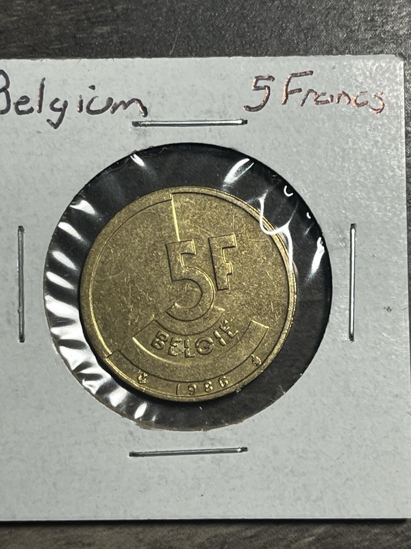 1986 BELGIUM 🇧🇪 FIVE 5 FRANCS COIN Extra Fine Circulated Condition